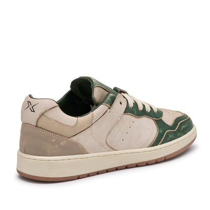 Sneakers Uomo Frau in Pelle Vintage Verde e Off White Urban Retro'