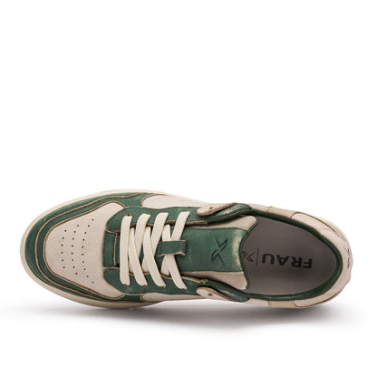 Sneakers Uomo Frau in Pelle Vintage Verde e Off White Urban Retro'