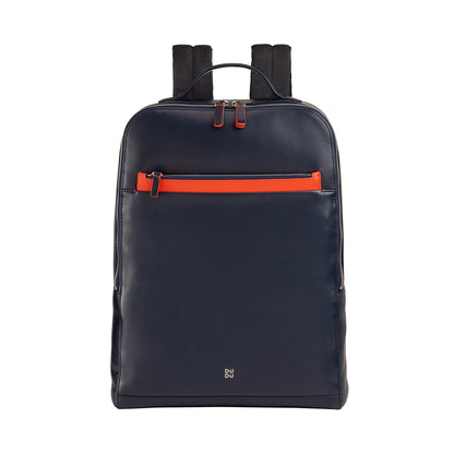 Zaino in Pelle per Laptop Dudu con Doppia Cerniera Blu Navy