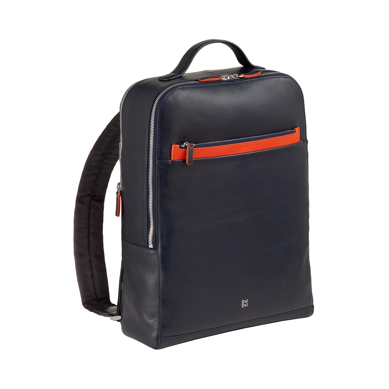 Zaino in Pelle per Laptop Dudu con Doppia Cerniera Blu Navy