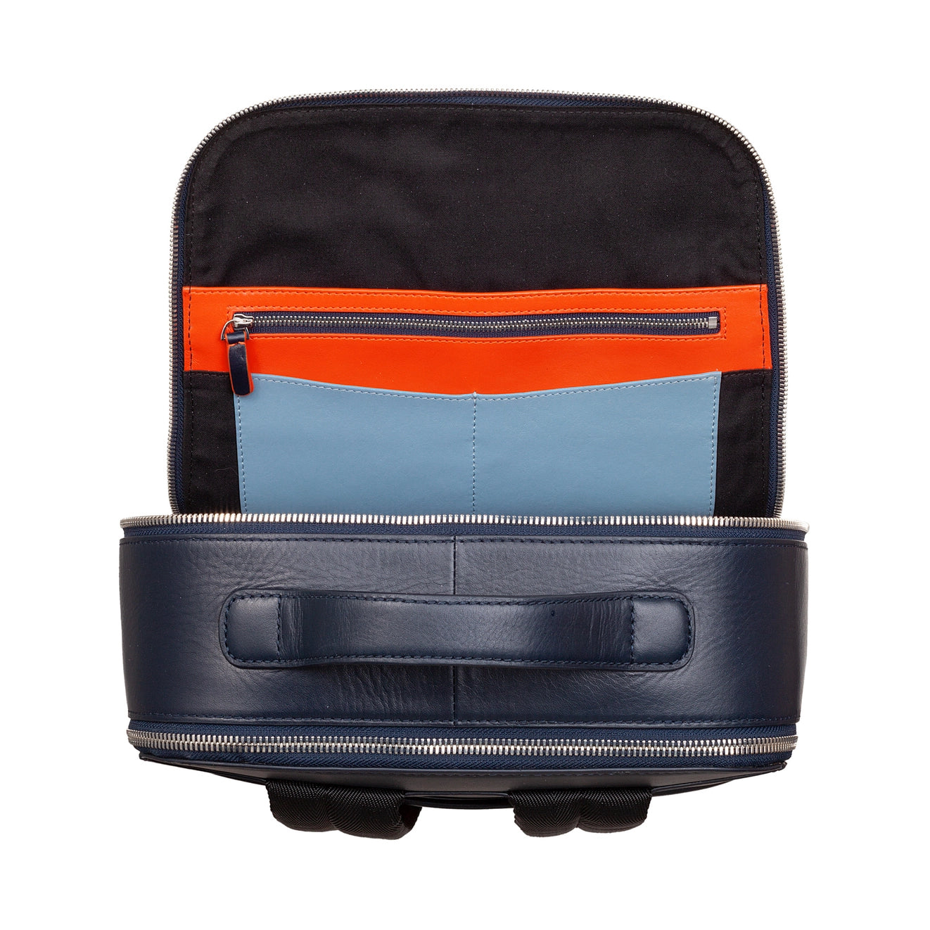 Zaino in Pelle per Laptop Dudu con Doppia Cerniera Blu Navy
