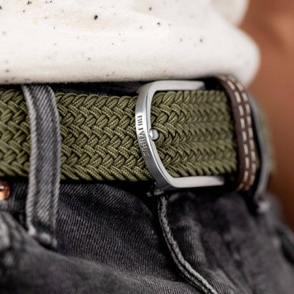 Cintura Intrecciata Elastica Verde Militare