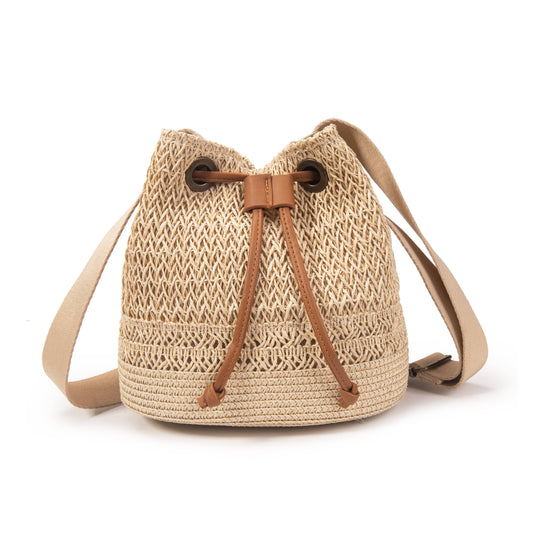 Borsa a Tracolla secchiello in Rafia Beige chiaro Maura