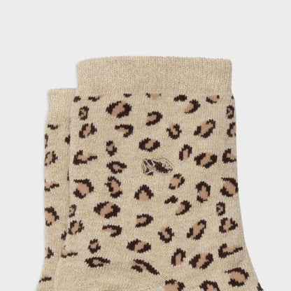 Calzini da donna leopardate in cotone pettinato - Beige: Taglia 36/40
