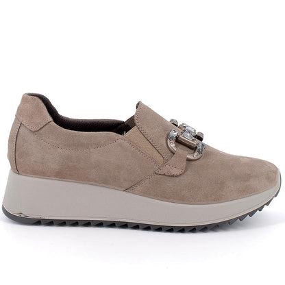 Mocassino Donna Enval in Pelle Scamosciata Fango