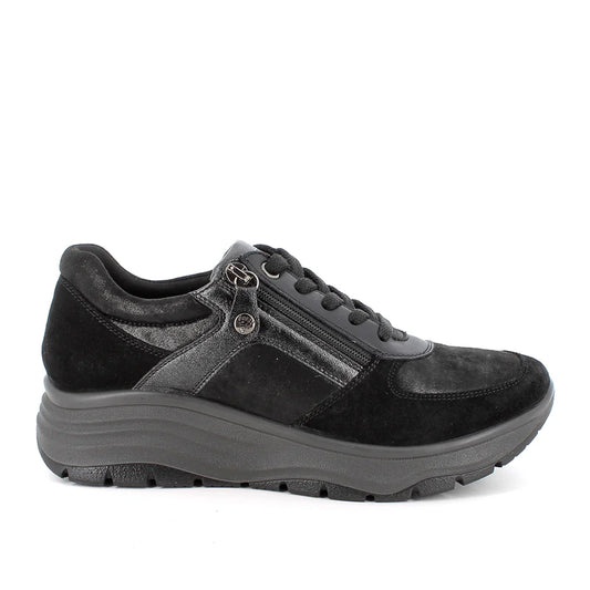 Sneakers Donna Enval in Pelle Nero riporti laminati
