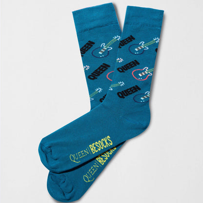 BeQueen Guitar Calzini in Cotone Biologico al 100%: Blu - Taglia 41/46