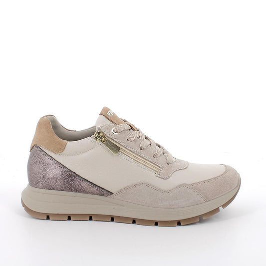 Sneakers Donna Igi&Co in Pelle Panna riporti Sabbia