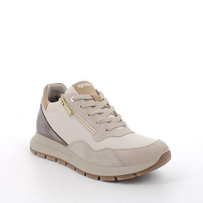 Sneakers Donna Igi&Co in Pelle Panna riporti Sabbia