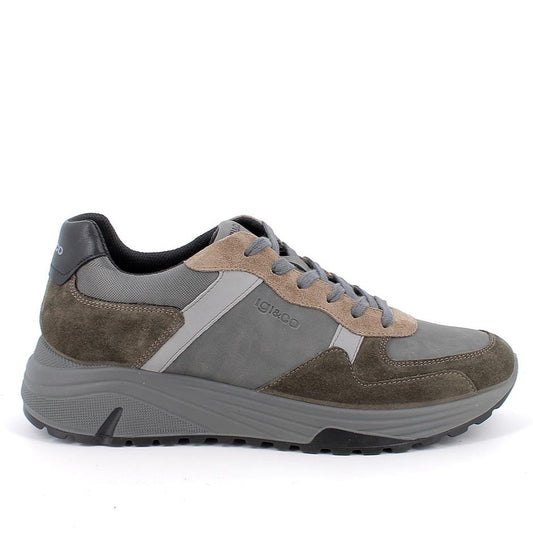 Sneakers Uomo Igi&Co in Pelle Grigio riporti in Scamosciato Verde