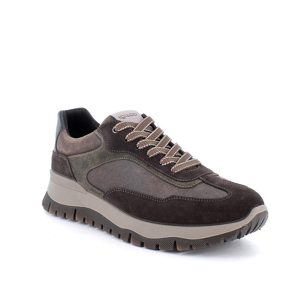 Sneakers Uomo Igi&co in Pelle Scamosciata Marrone riporti Verde