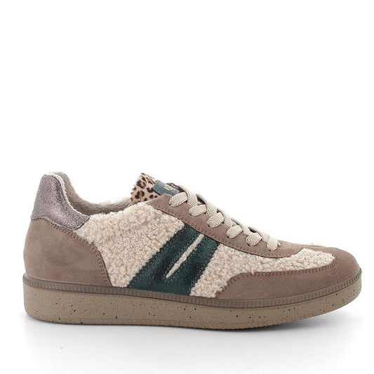 Sneakers Donna Igi&Co in Pelliccetta Beige e riporti Scamosciato Beige