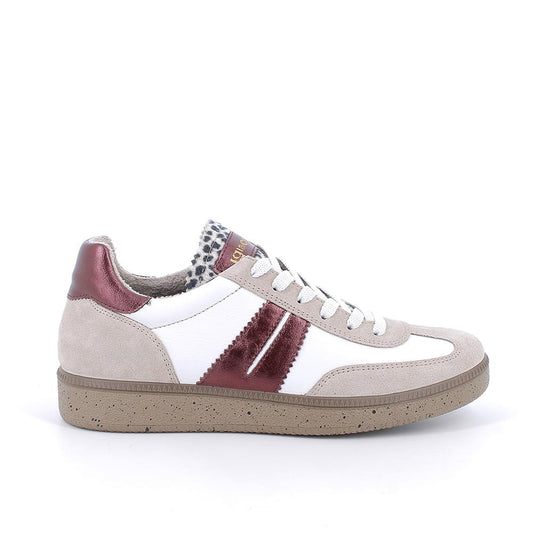 Sneakers Donna Igi&Co in Pelle Bianco e riporti Sabbia/Bordò rialzo interno
