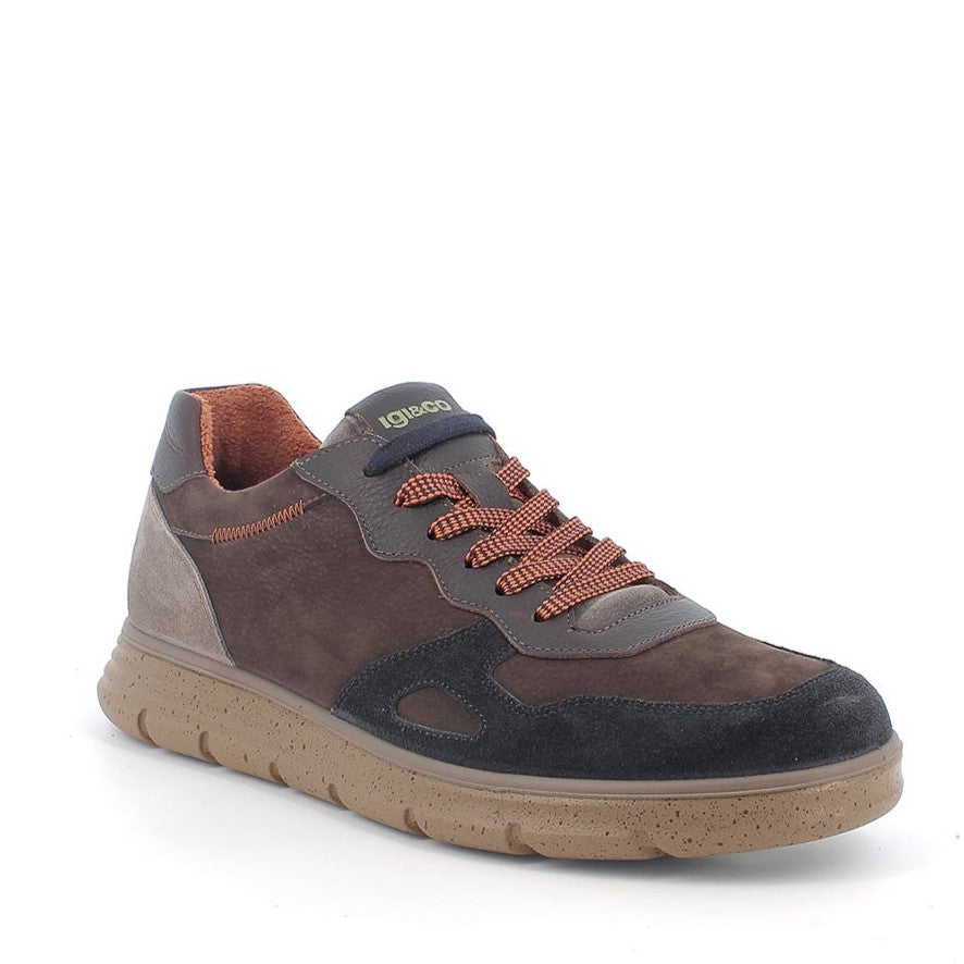 Sneakers Uomo Igi&co in Pelle Marrone riporti in Blu e Fango