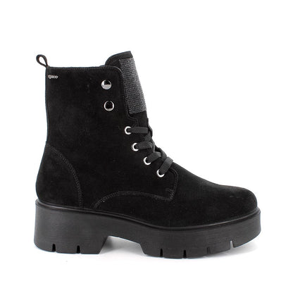 Anfibio Donna Igi&Co con Patta Brillantinata in Pelle Scamosciata Nero