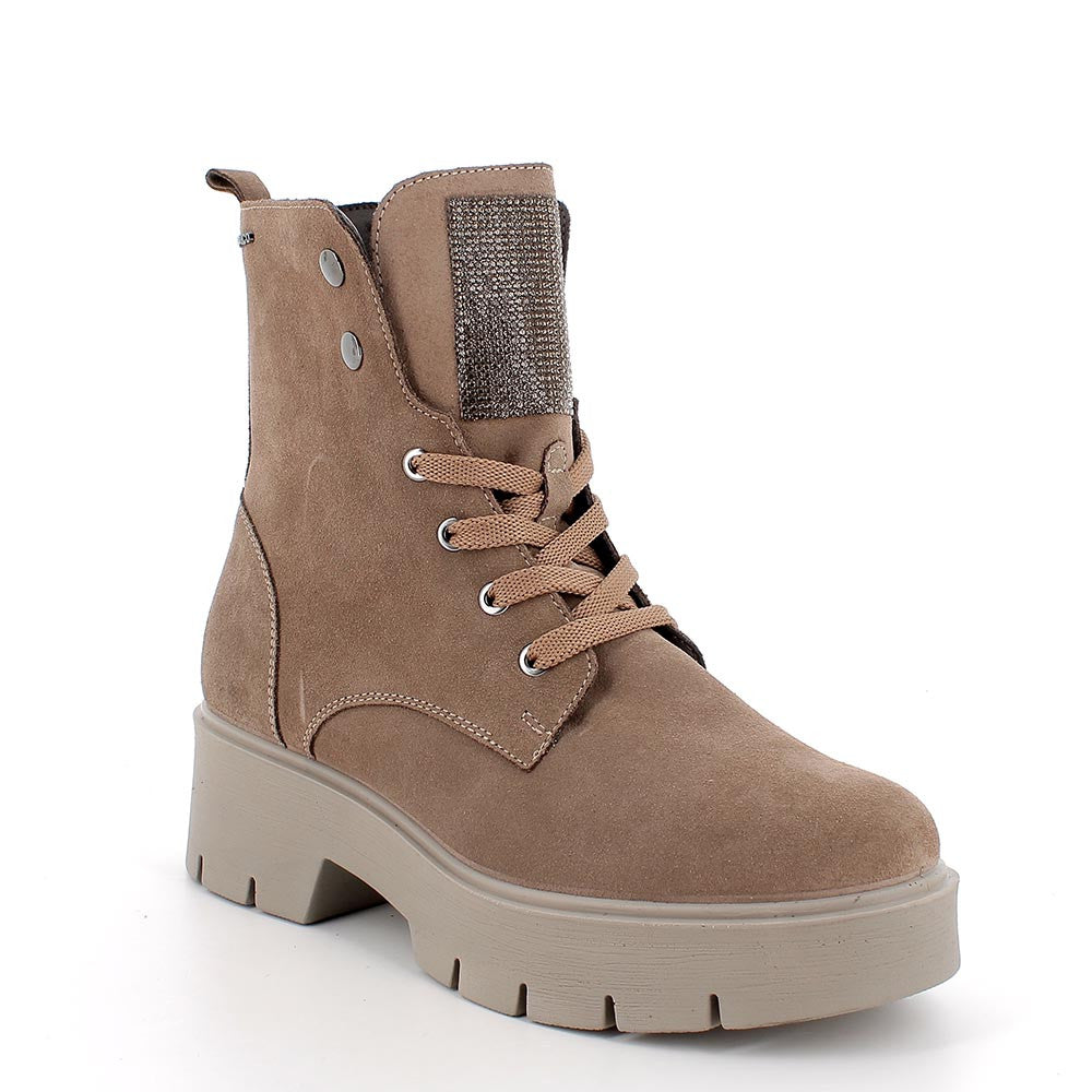 Anfibio Donna Igi&Co con Patta Brillantinata in Pelle Scamosciata Fango