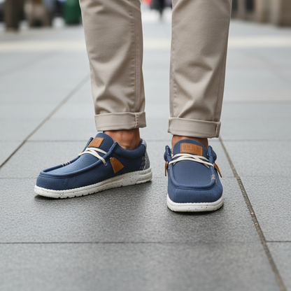Mocassino Uomo U.S. GOLF CLUB in Tessuto Blu Jeans con Lacci Elastici e Sottopiede in Pelle