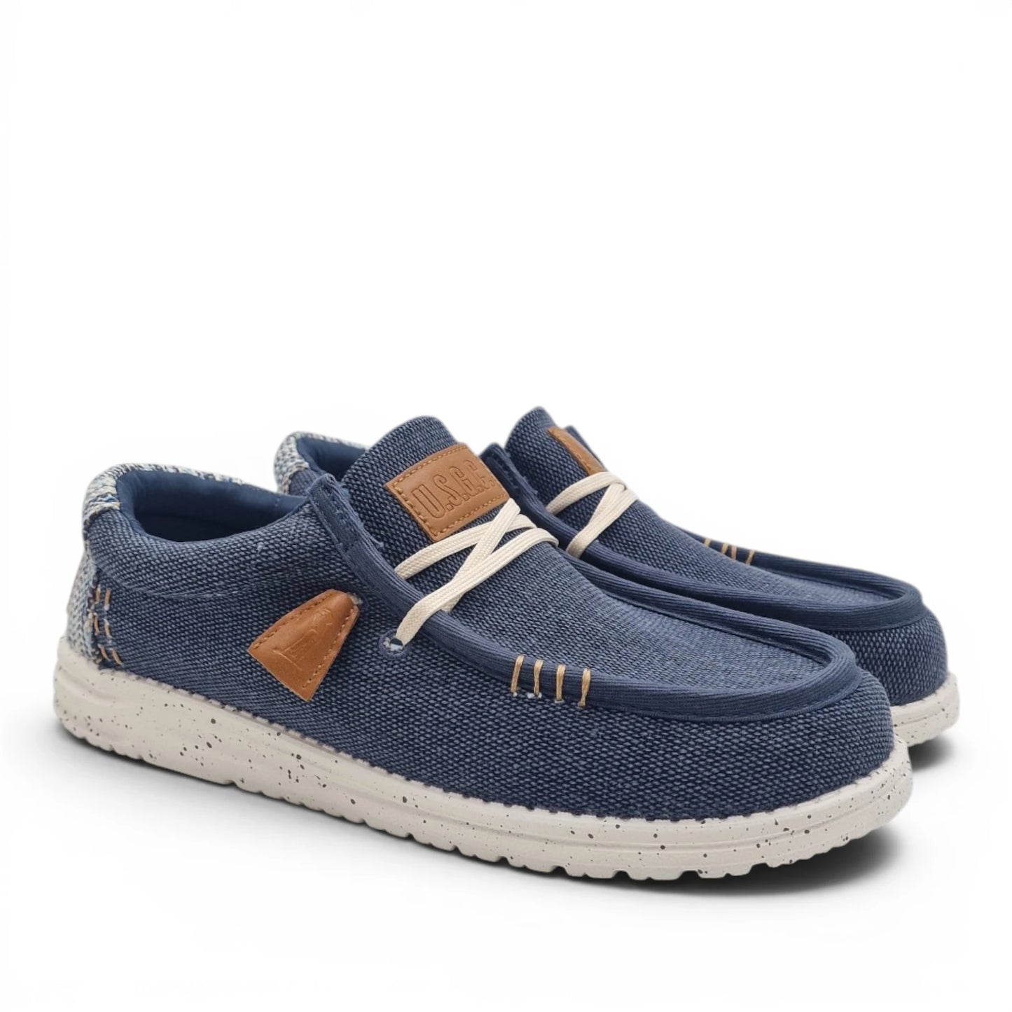 Mocassino Uomo U.S. GOLF CLUB in Tessuto Blu Jeans con Lacci Elastici e Sottopiede in Pelle