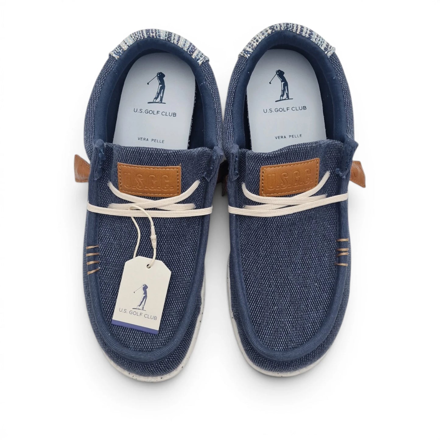 Mocassino Uomo U.S. GOLF CLUB in Tessuto Blu Jeans con Lacci Elastici e Sottopiede in Pelle