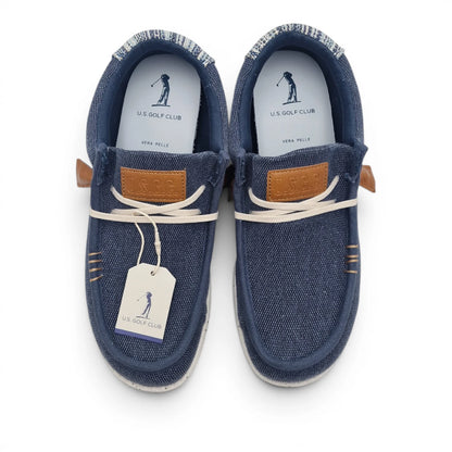 Mocassino Uomo U.S. GOLF CLUB in Tessuto Blu Jeans con Lacci Elastici e Sottopiede in Pelle