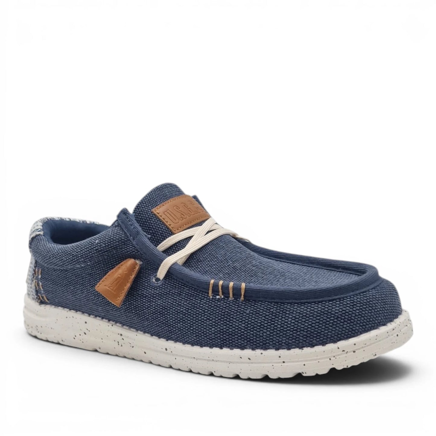 Mocassino Uomo U.S. GOLF CLUB in Tessuto Blu Jeans con Lacci Elastici e Sottopiede in Pelle