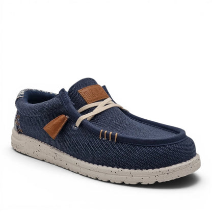 Mocassino Uomo U.S. GOLF CLUB in Tessuto Blu Jeans con Lacci Elastici e Sottopiede in Pelle