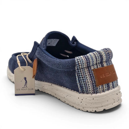 Mocassino Uomo U.S. GOLF CLUB in Tessuto Blu Jeans con Lacci Elastici e Sottopiede in Pelle