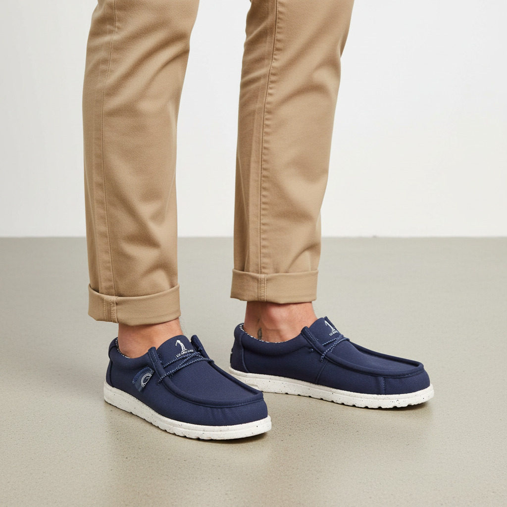 Mocassino Uomo U.S. GOLF CLUB in Tessuto Blu Navy con Lacci Elastici e Sottopiede in Pelle