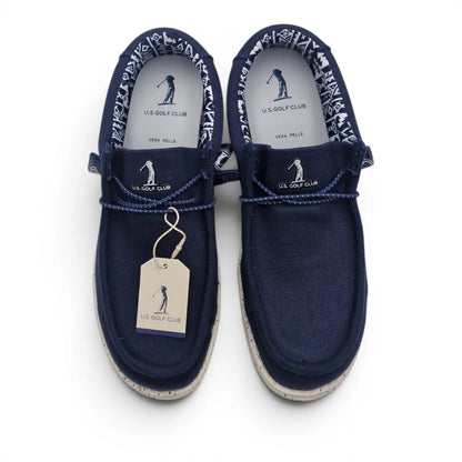 Mocassino Uomo U.S. GOLF CLUB in Tessuto Blu Navy con Lacci Elastici e Sottopiede in Pelle