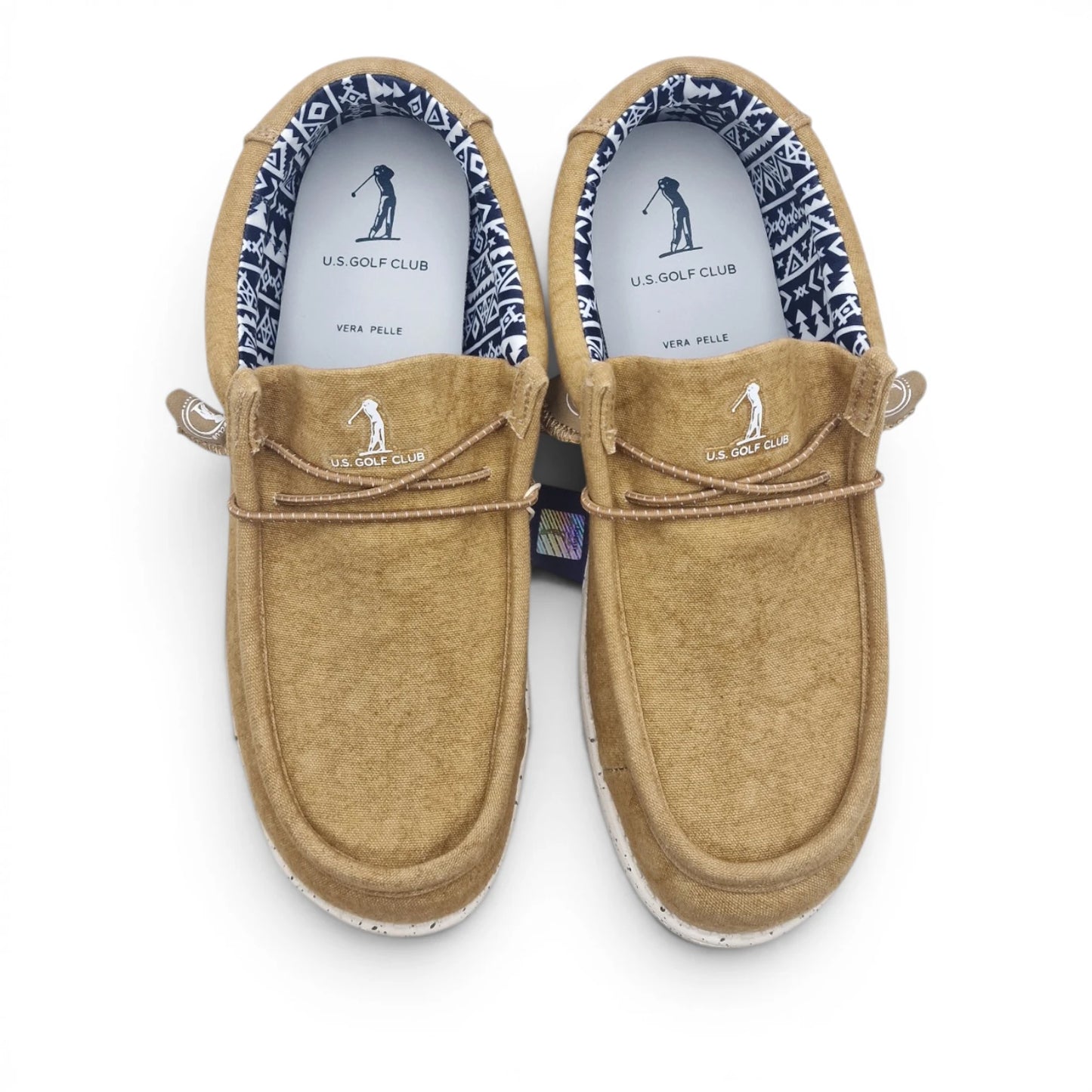 Mocassino Uomo U.S. GOLF CLUB in Tessuto Camel con Lacci Elastici e Sottopiede in Pelle