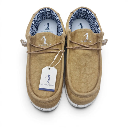 Mocassino Uomo U.S. GOLF CLUB in Tessuto Camel con Lacci Elastici e Sottopiede in Pelle