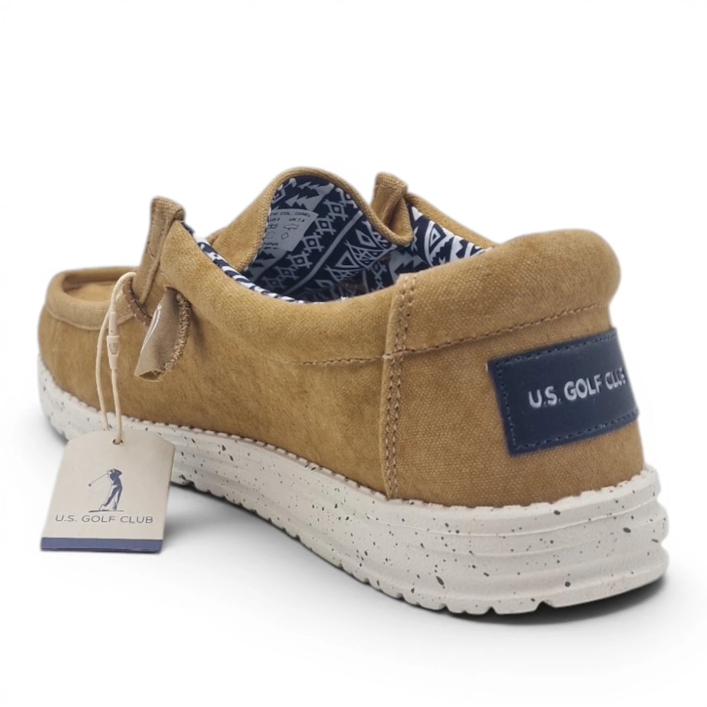 Mocassino Uomo U.S. GOLF CLUB in Tessuto Camel con Lacci Elastici e Sottopiede in Pelle