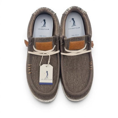 Mocassino Uomo U.S. GOLF CLUB in Tessuto Fango con Lacci Elastici e Sottopiede in Pelle