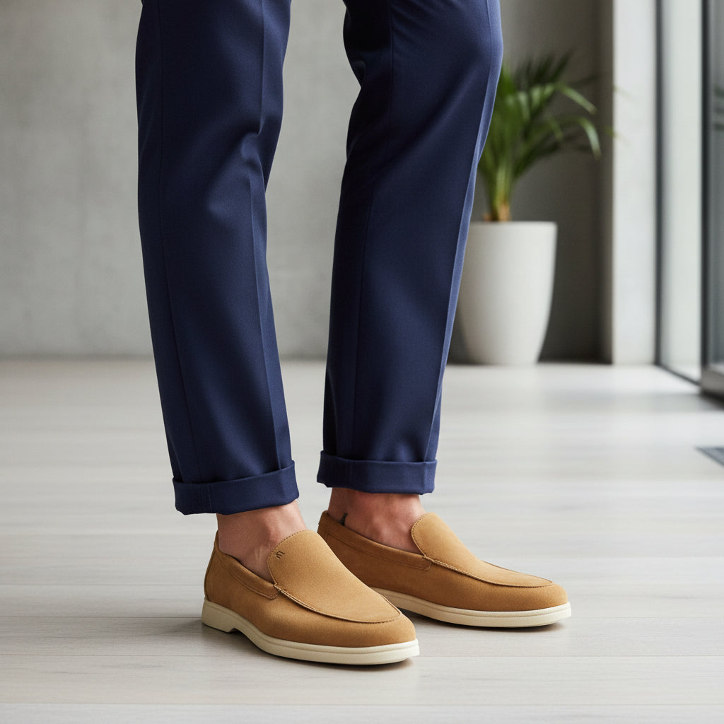 Mocassino Uomo Frau in Pelle Scamosciata Cognac