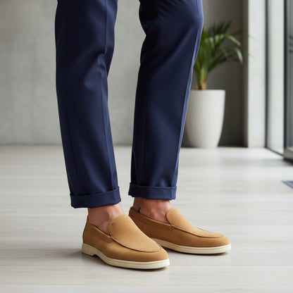 Mocassino Uomo Frau in Pelle Scamosciata Cognac