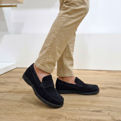 Mocassino Uomo Igi&Co in Pelle Scamosciata Blu fondo Ultra Flessibile