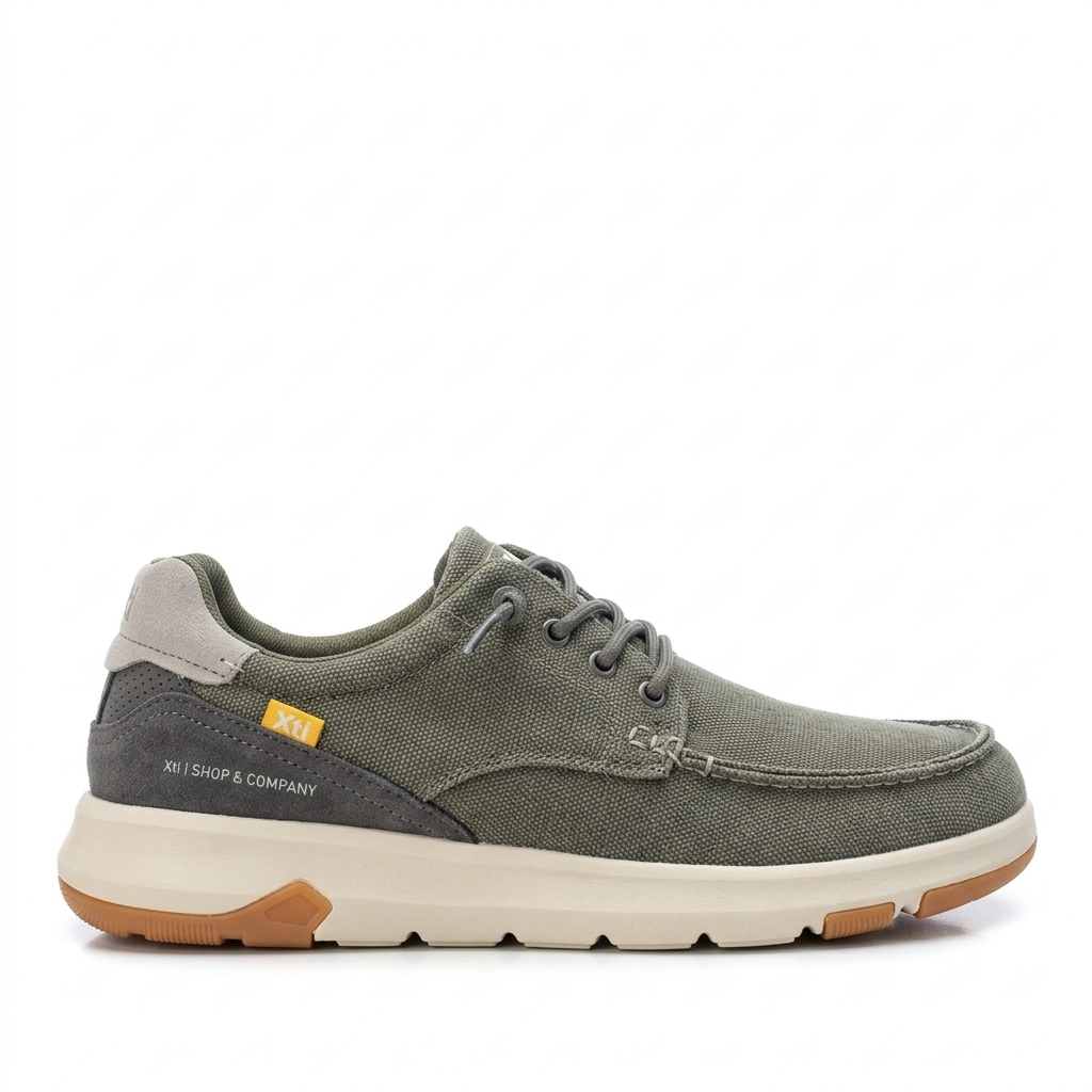 mocassino sportivo in tessuto verde militare uomo xti collezione primavera estate