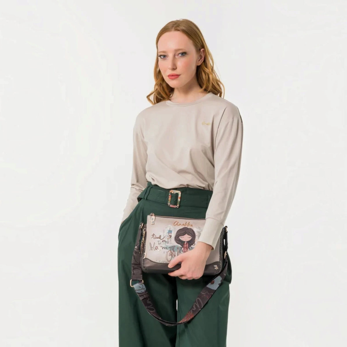 Borsa a Tracolla Donna Anekke Tulip in Ecopelle Panna 3 Scomparti