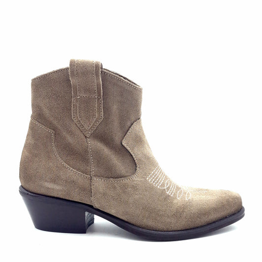 Stivaletto Donna Texano in Pelle Scamosciata Fango