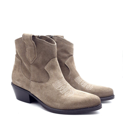 Stivaletto Donna Texano in Pelle Scamosciata Fango