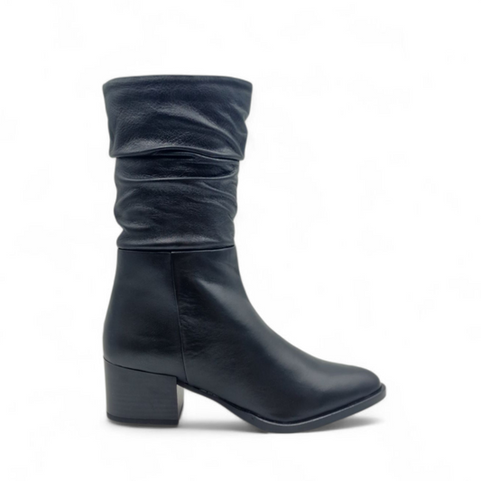 Mezzo Stivale Donna Tacco in Pelle Nero