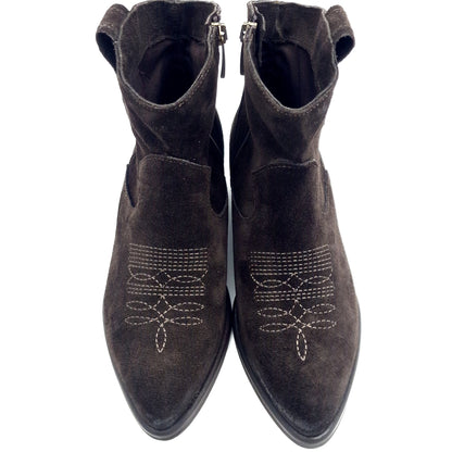 Stivaletto Donna Texano in Pelle Scamosciata Testa di Moro