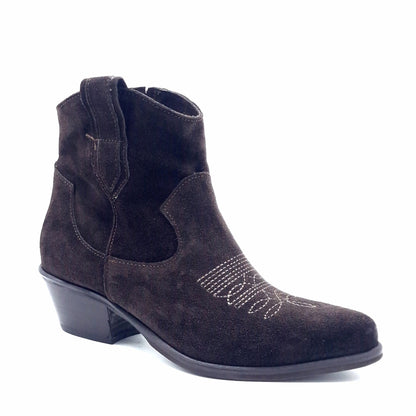 Stivaletto Donna Texano in Pelle Scamosciata Testa di Moro