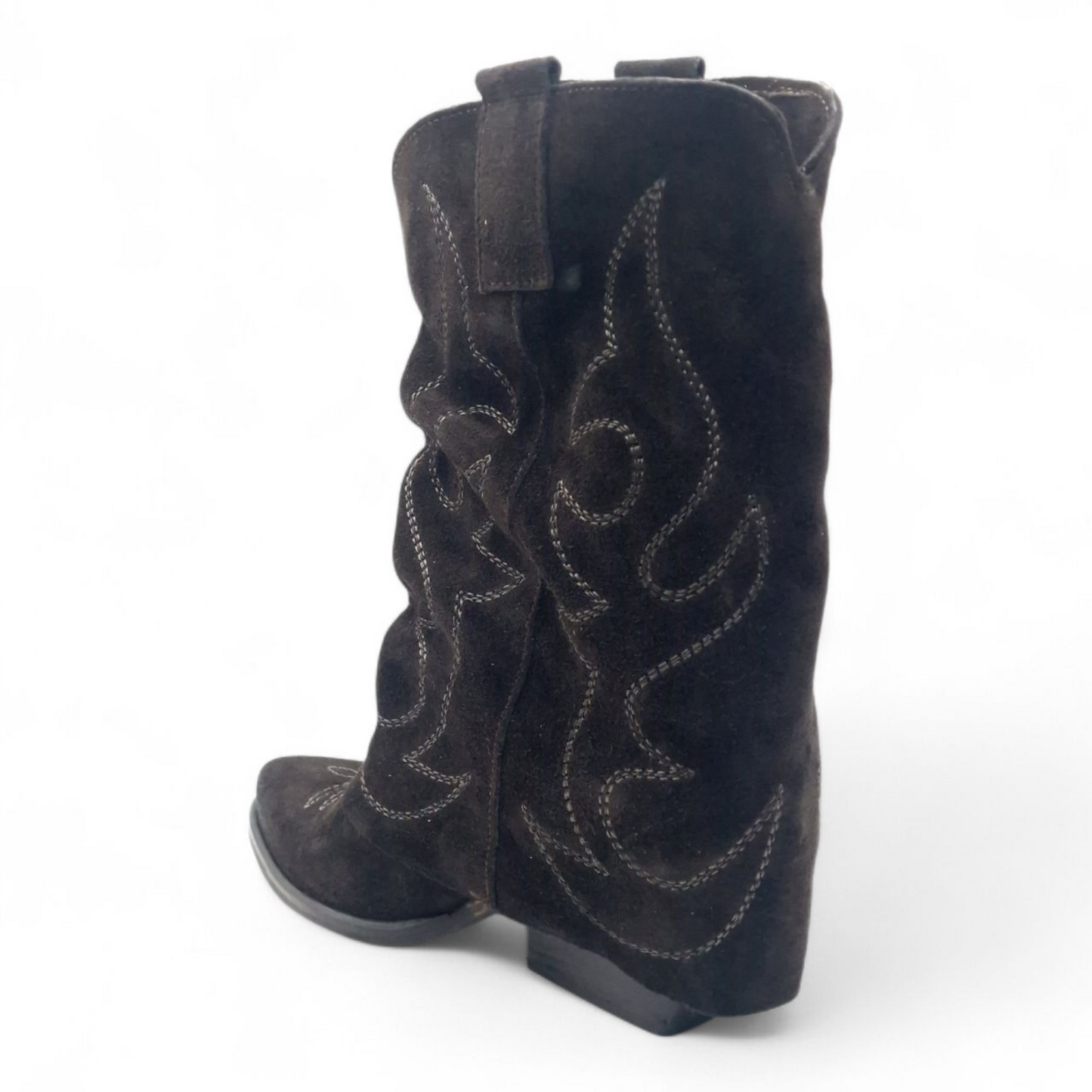 Mezzo Stivale Donna Risvolto Texano in Pelle Scamosciata Marrone