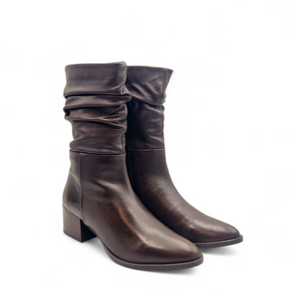 Mezzo Stivale Donna Tacco in Pelle Cioccolato