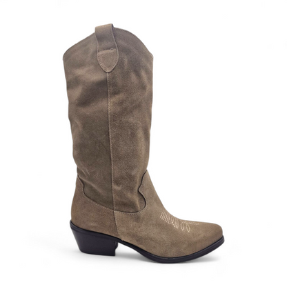 Stivale Donna Texano in Pelle Scamosciata Fango