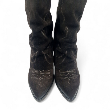 Mezzo Stivale Donna Risvolto Texano in Pelle Scamosciata Marrone