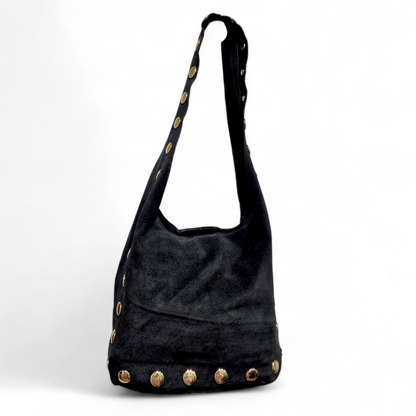 Borsa a Spalla Sacca in Pelle Scamosciata Borchiata Maury