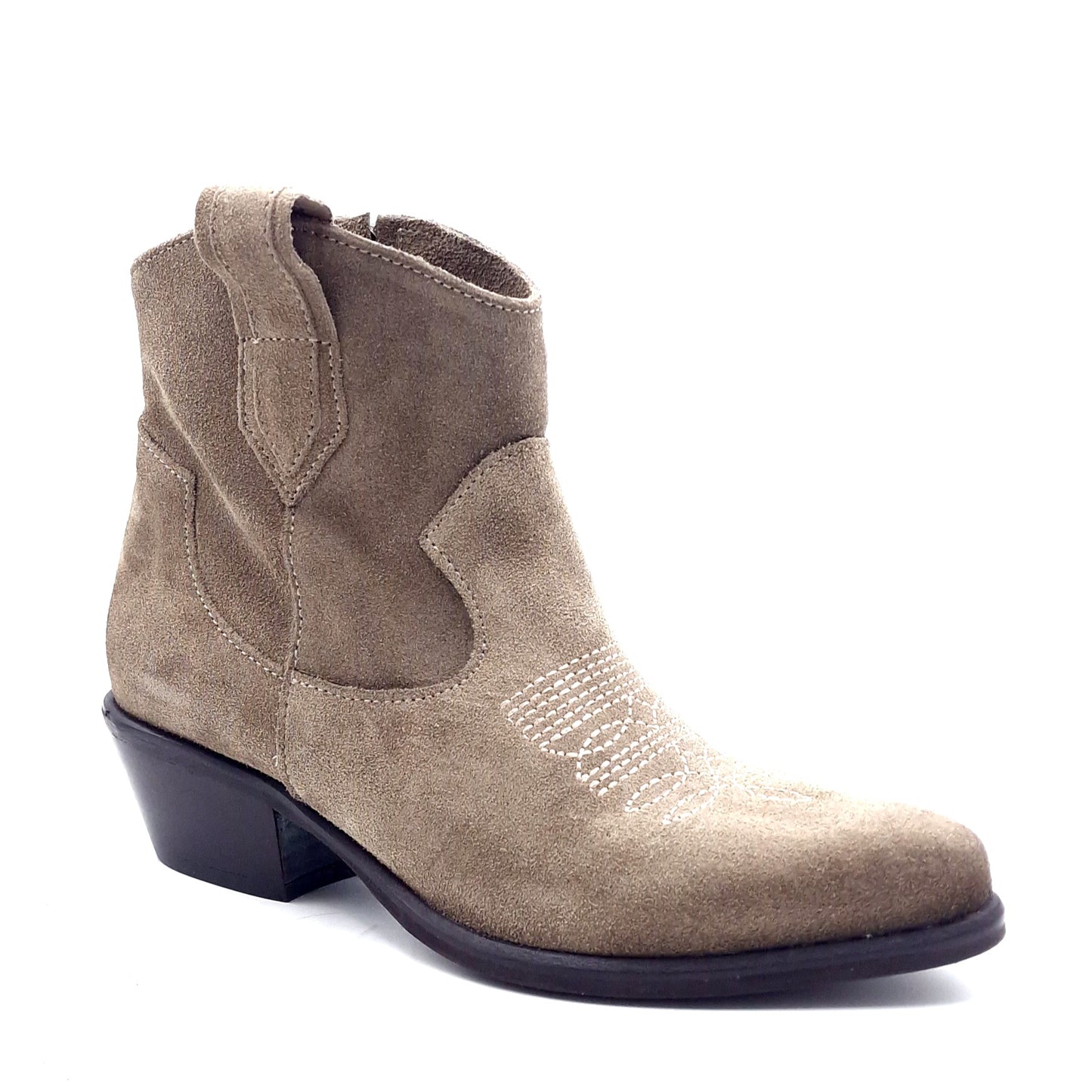 Stivaletto Donna Texano in Pelle Scamosciata Fango