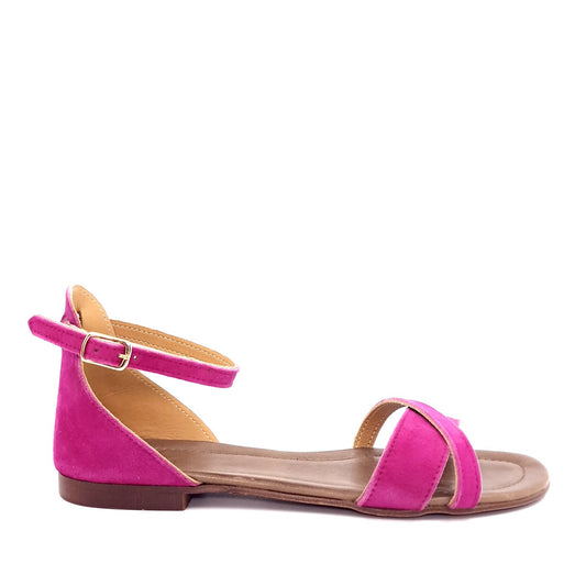 Sandalo Incrocio Pelle Scamosciata Fucsia